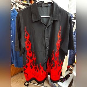 VINTAGE Y2K FLAMED OUT BOWLING SHIRT